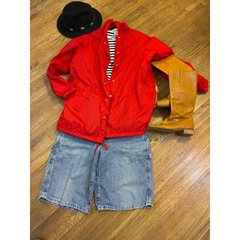 Vintage Only Necessities Red Coach Jacket Mens Medium Snap Front Windbreaker